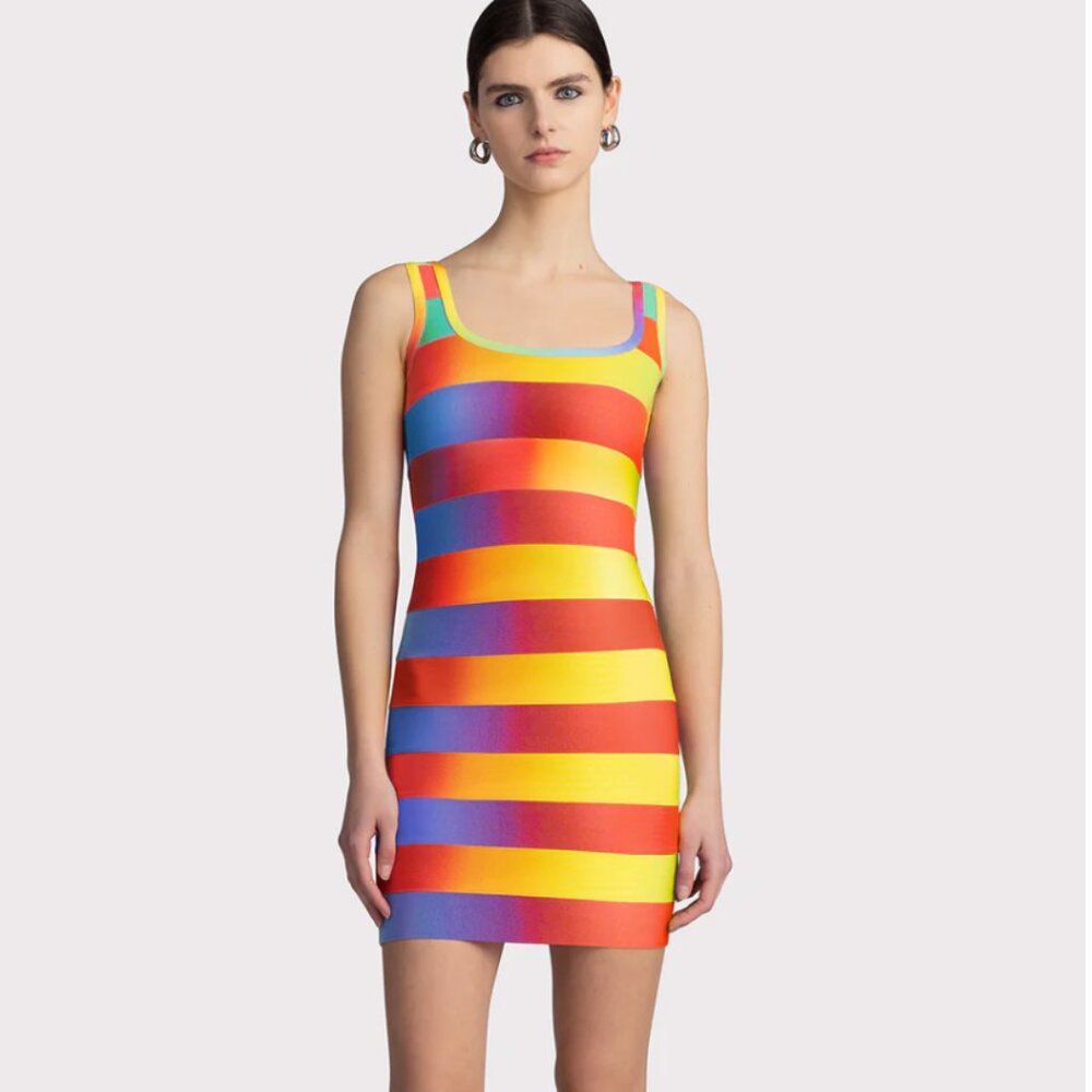 NWT - HERVE LEGER PARIS Rainbow Bandage Scoop Tank Mini Dress Size S (Sold Out)